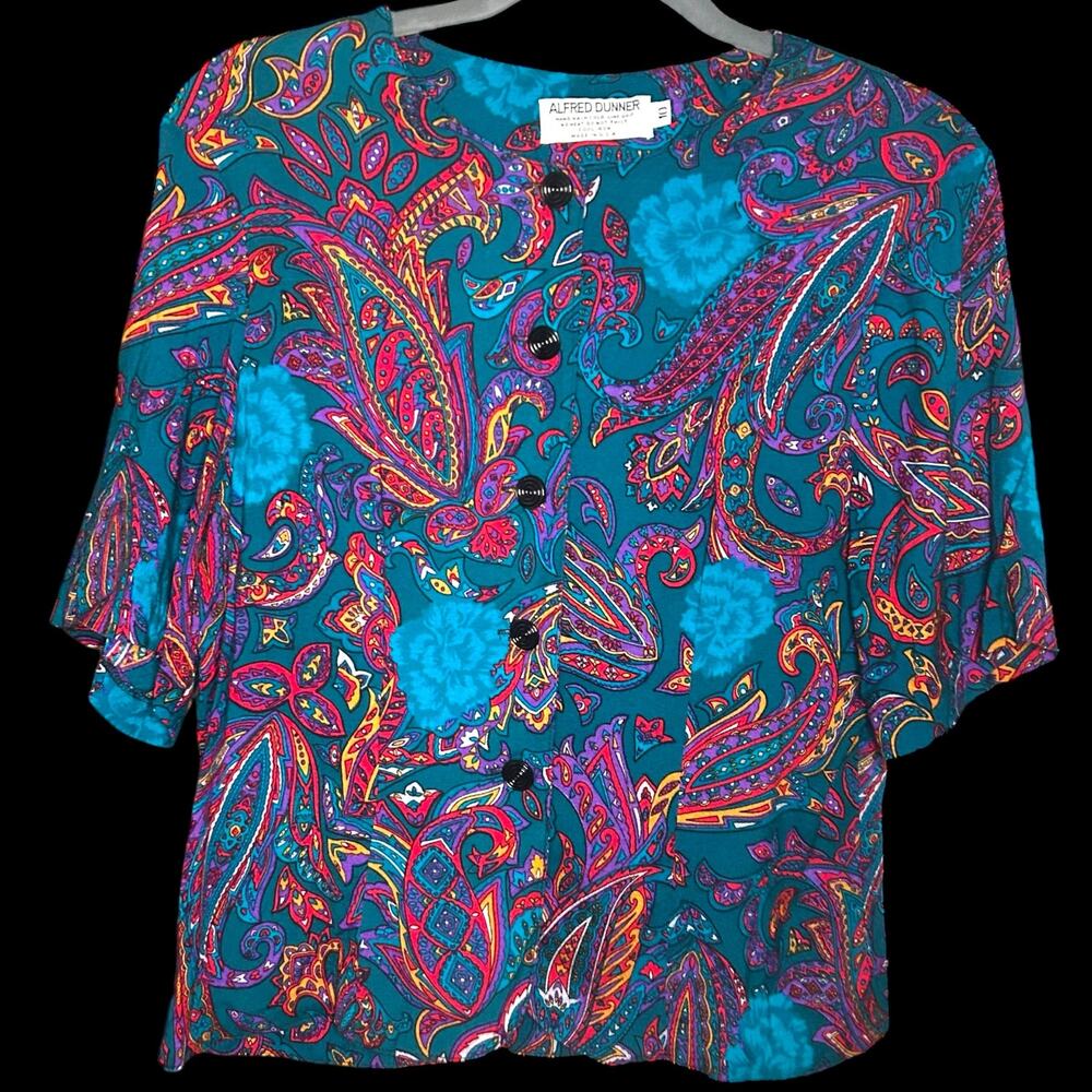 Vintage Colorful Paisley Button Up Blouse Size 10